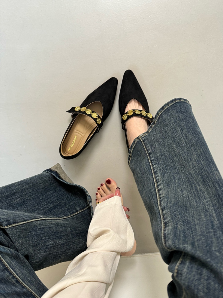 Chinese-Style Pointed-Toe Women's Mary Jane Shoes - Height-Increasing, Exquisite French Design for Spring & Autumn Fashion