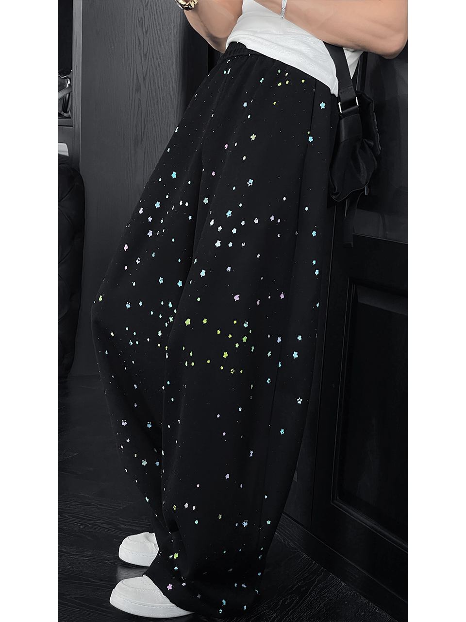 Colorful Star Rhinestone Design Loose Curved Blade Casual Long Pants - Summer Heavywork Style for Versatile Y2K Fashion