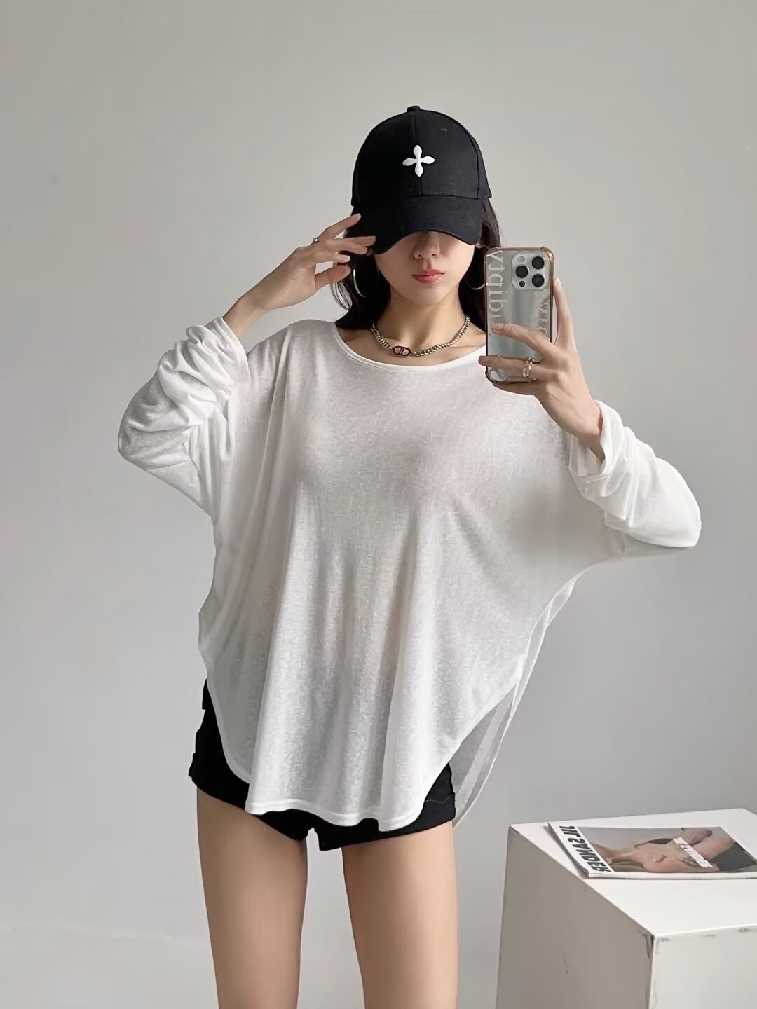 Curved Hem Long Sleeve Hollow Back Top - Jazz Streetwear Lazy Style Inspired by 90s Y2K Fashion