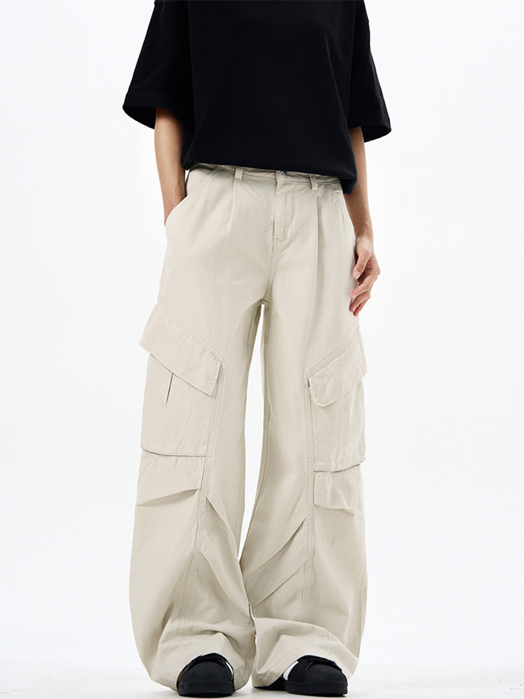 Deconstructed Retro Work Pants for Men and Women - Loose Casual Pleated Straight-Leg Design with Multi Pockets