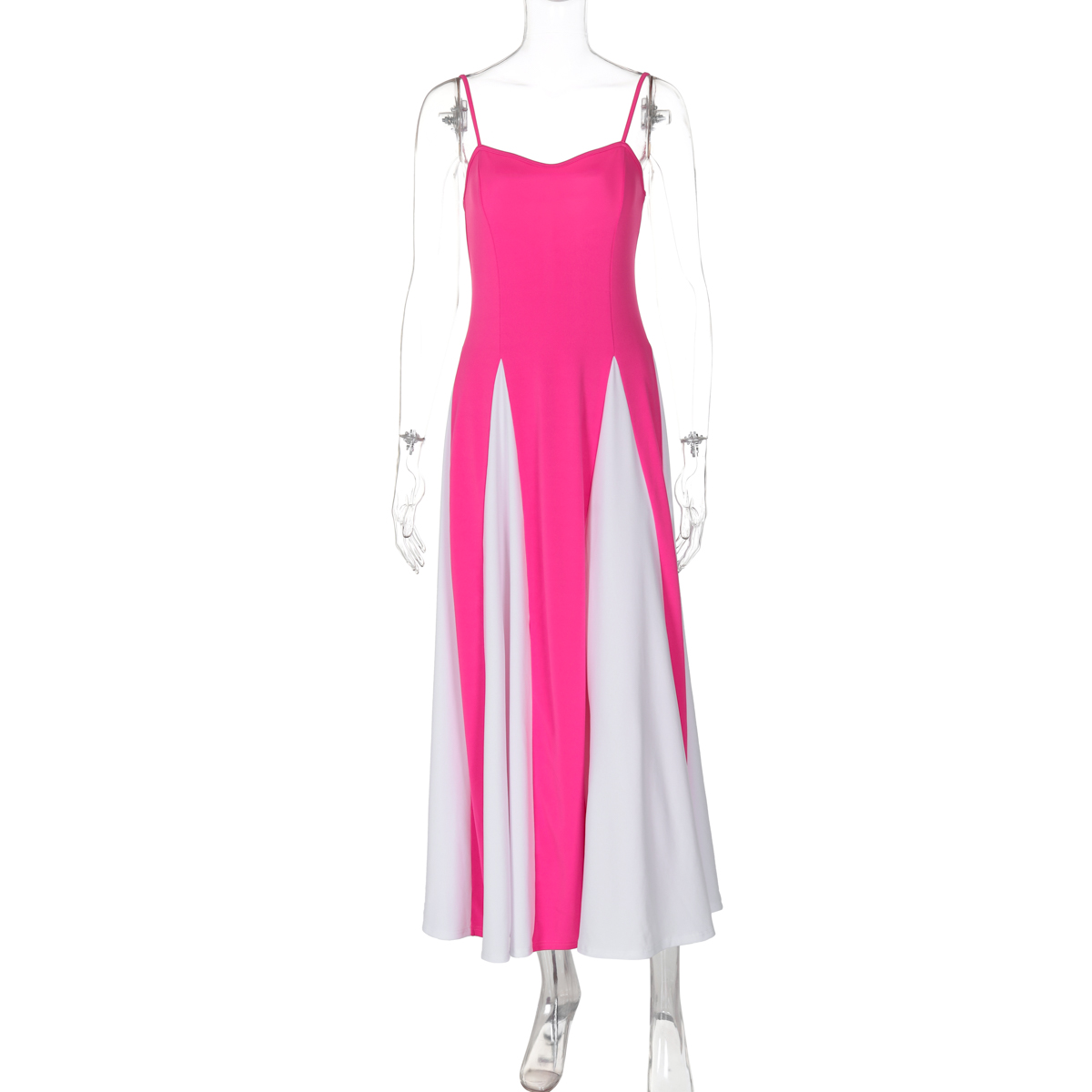 Ethnic Style Backless Spaghetti Strap Dress for Women - Two-Tone Spliced High-Waisted A-Line Long Skirt, Perfect for Summer Events