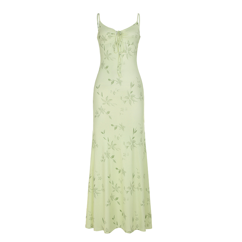 Fresh Floral Spaghetti Strap Dress for Women - Slim Bodycon Mermaid Style, Perfect for Vacation and Country Outings, Y2K Inspired