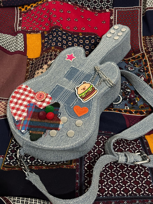 Handmade Y2K Retro Denim Shoulder Crossbody Bag - Versatile Small Bag for Students & Guitar Enthusiasts