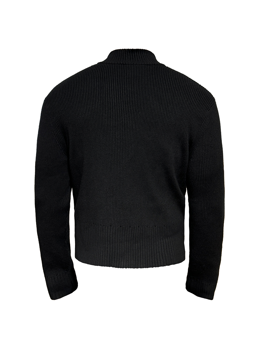 High-Elastic Diagonal Zipper Sweater in Core-Spun Yarn - Stylish Through-Type Double-Opening Design for Trendy Layering