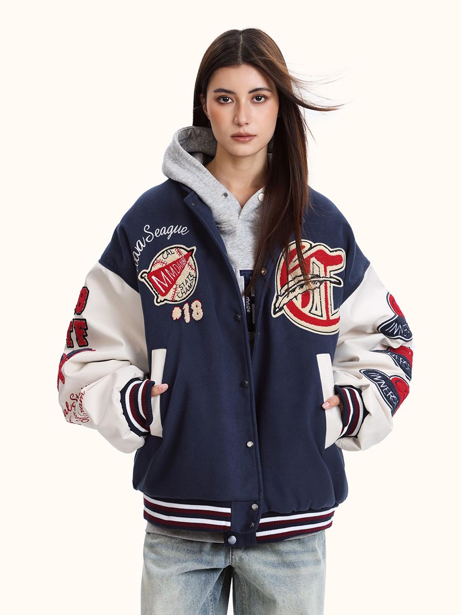High Street Baseball Jacket for Men and Women - Loose-Fitting Plush Embroidered Hip-Hop Style Outerwear