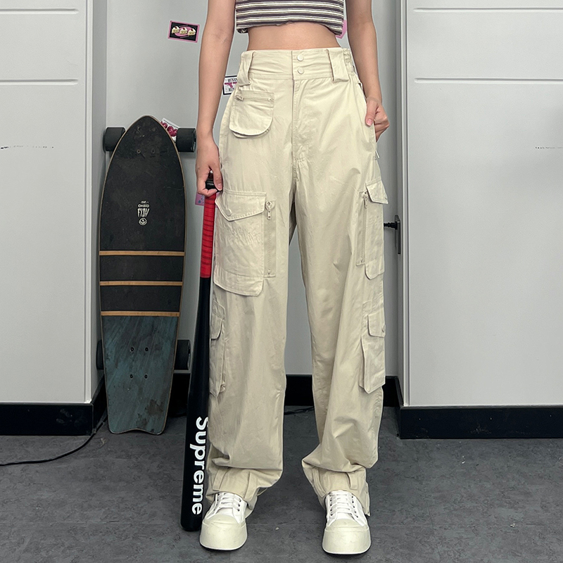 High-Waisted Slim Fit Cargo Pants with Zipper Pockets â€“ 2025 Street Style Casual Long Pants for Trendy Everyday Wear