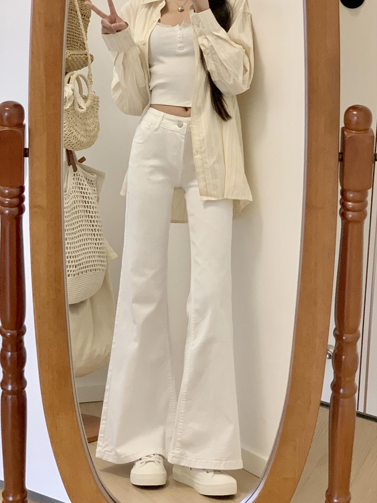 High-Waisted White Flared Jeans for Women, Summer 2025 Loose Wide-Leg Bell-Bottoms, Slimming Straight-Leg Style