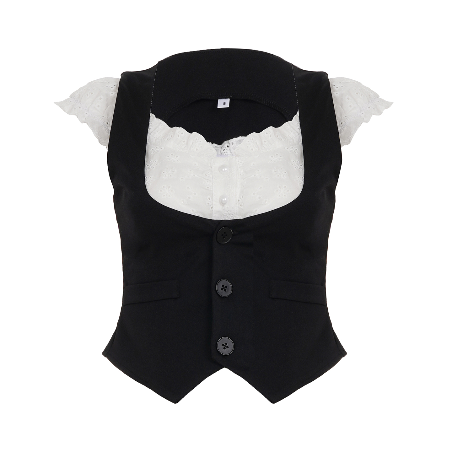Korean Style Color-Blocking Ruffled Cap Sleeve Two-Piece T-Shirt Vest Short Top - Trendy College Casual Fashion
