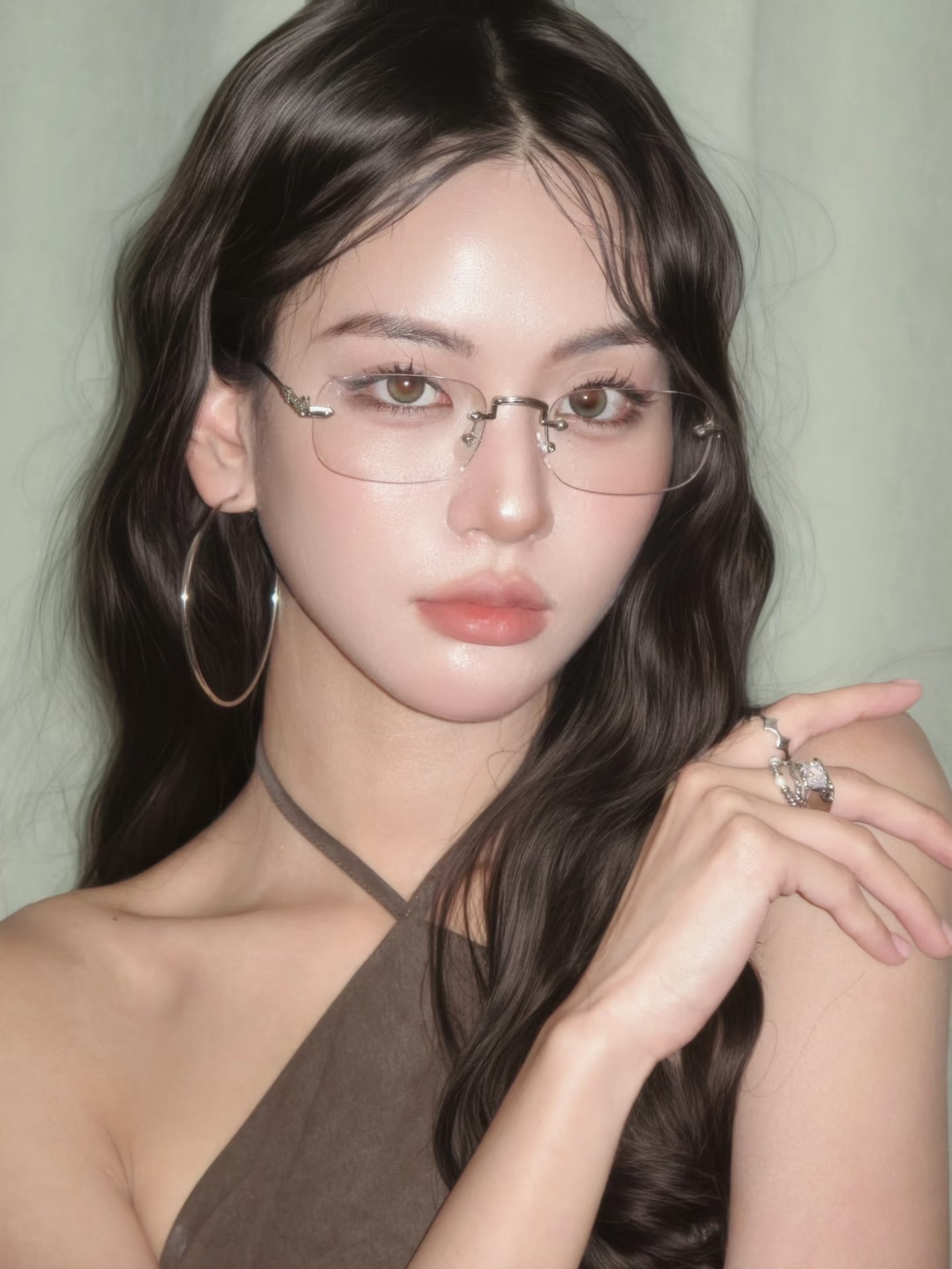 Korean-Style Frameless Silver Square Metal Glasses, Anti-Blue Light, Prescription Myopia, Old Money Aesthetic, Plain Lenses