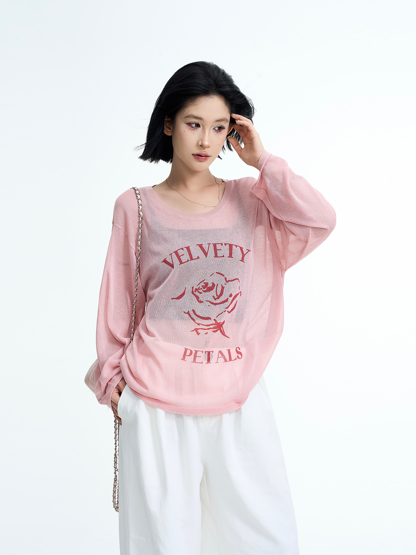 Korean Style Printed Long Sleeve Round Neck Sun Protection Knitted Top for Women - Loose, Thin Summer Cardigan Shirt