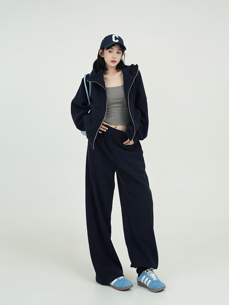 Korean Style Thickened Solid Color Hooded Long Sleeve Sweatshirt Jacket for Women - Versatile Loose Cardigan for Autumn & Winter