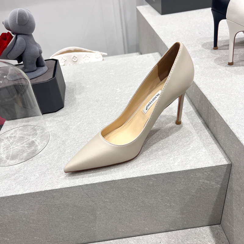 Light Gray Lambskin High Heels for Women â€“ HyunA Style Pointed Toe Thin Heel Shallow Mouth Shoes â€“ Spring Autumn Fashion