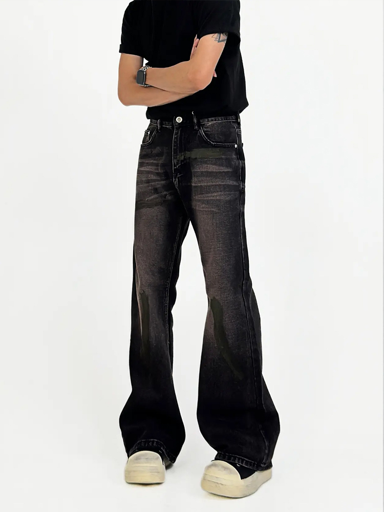 Men's American Retro Clean Fit Gray-Purple Micro-Flare Jeans - Wasteland Style Casual Pants