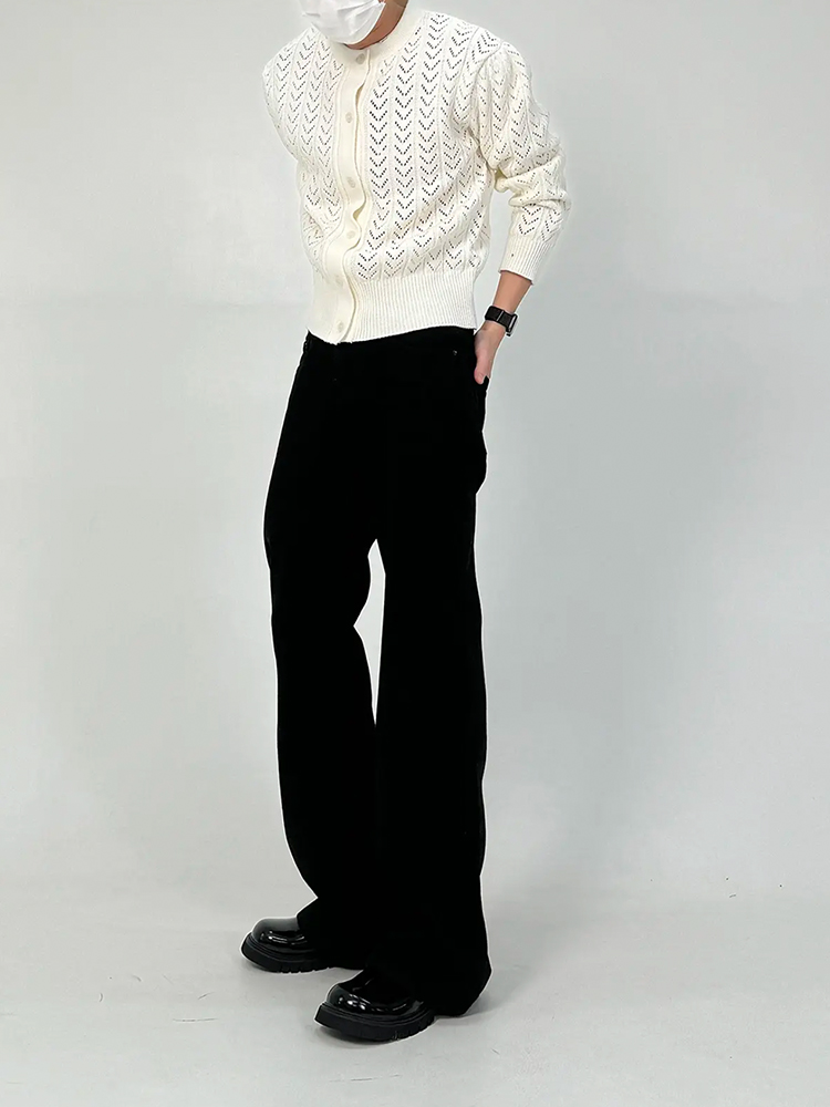 Men's Pure Black Micro-Flare Jeans - Slim Fit, Washed Finish, Versatile Style for Commuting, Casual Wear, Y2K Fashion