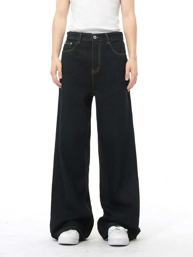 Men's Retro Wide-Leg Jeans in Cow Color - Loose Fit Casual Straight-Leg Pants for Versatile Style, European and American Fashion