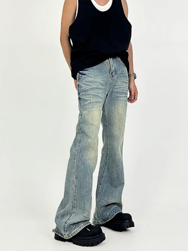 Men's Vintage Retro Flared Pants - American Style Washed Slim-Fit Long-Leg Jeans for a 90s Y2K Look