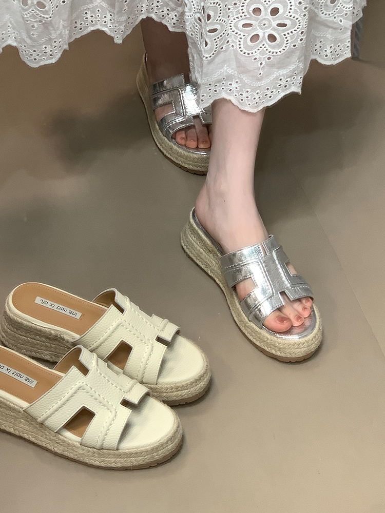 Minimalist One-Strap Wedge Sandals for Women - Ocean-Inspired Straw-Sole Thick Bottom Footwear
