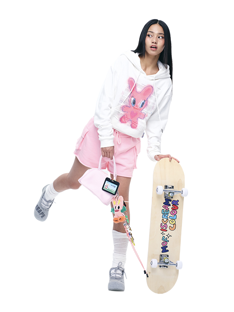 Pink Patch Rabbit Casual Sweatpants Shorts for Women - Trendy Y2K Style, Comfortable Artist Design, Summer Fashion