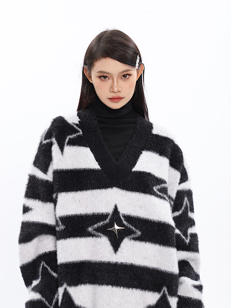 Plush Knitted Pullover Sweater for Women - Lazy Style Atmosphere Top for Autumn Winter - Cozy Knit Fashion