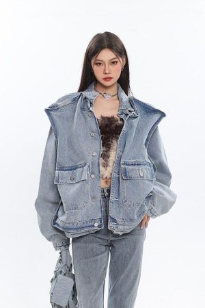 Quick Outfits, Modest Fashion Outfits Ideas Asymmetric Design Denim Jacket