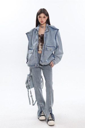 Quick Outfits, Modest Fashion Outfits Ideas Asymmetric Design Denim Jacket
