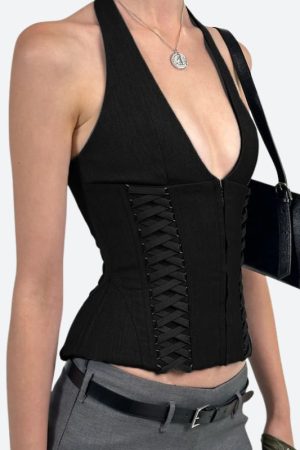 Quick Outfits, Modest Fashion Outfits Ideas Baddie Zip Up Halter Top
