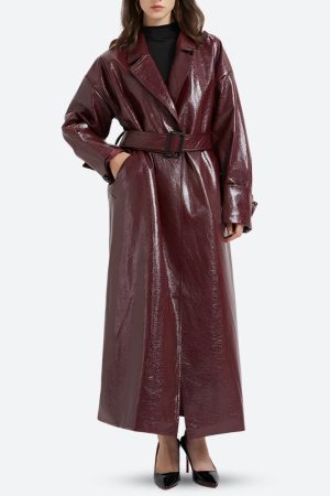Quick Outfits, Modest Fashion Outfits Ideas Burgundy Faux Leather Coat