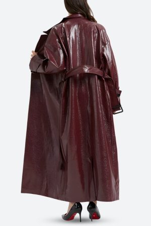Quick Outfits, Modest Fashion Outfits Ideas Burgundy Faux Leather Coat