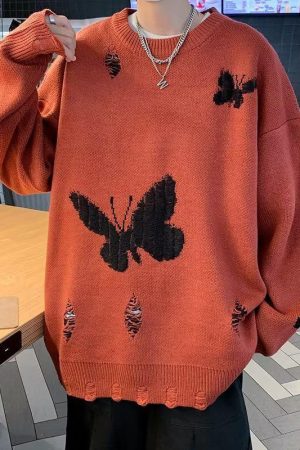 Quick Outfits, Modest Fashion Outfits Ideas Butterfly Distressed Knitted Sweater