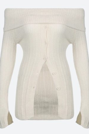 Quick Outfits, Modest Fashion Outfits Ideas Button Up Off Shoulder Knitted Top
