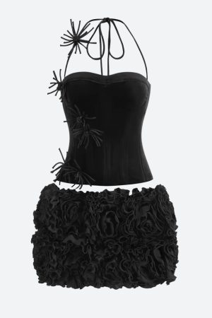 Quick Outfits, Modest Fashion Outfits Ideas Corset Top & Ruffled Mini Skirt Two Piece Set