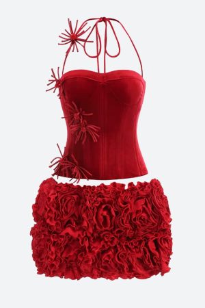 Quick Outfits, Modest Fashion Outfits Ideas Corset Top & Ruffled Mini Skirt Two Piece Set