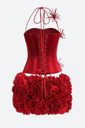 Quick Outfits, Modest Fashion Outfits Ideas Corset Top & Ruffled Mini Skirt Two Piece Set