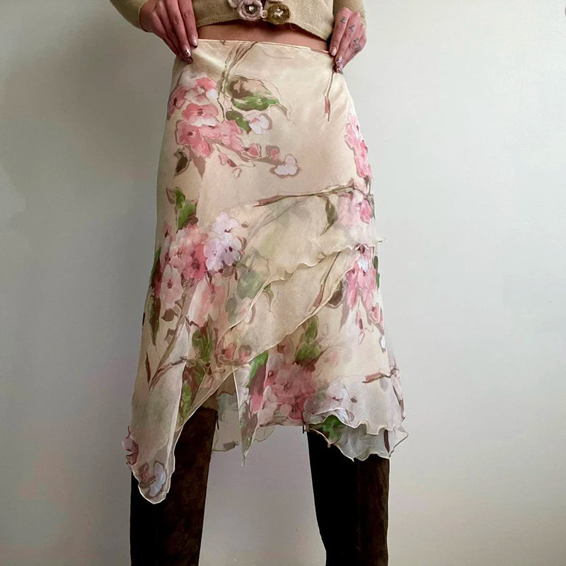 Quick Outfits, Modest Fashion Outfits Ideas Cottagecore Floral Layered Midi Skirt