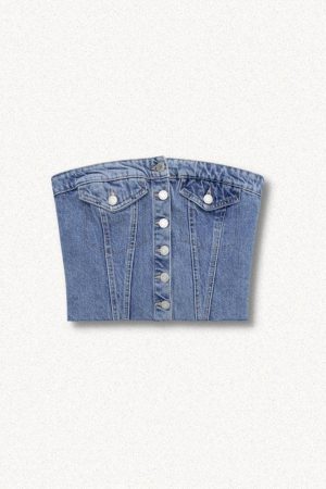 Quick Outfits, Modest Fashion Outfits Ideas Cowgirl Button Up Denim Tube Top