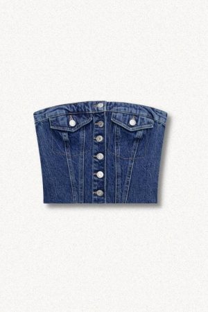 Quick Outfits, Modest Fashion Outfits Ideas Cowgirl Button Up Denim Tube Top