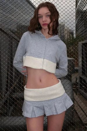 Quick Outfits, Modest Fashion Outfits Ideas Cropped Hoodie & Mini Skirt Two Piece Set