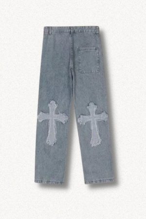 Quick Outfits, Modest Fashion Outfits Ideas Cross Patchwork Baggy Jeans