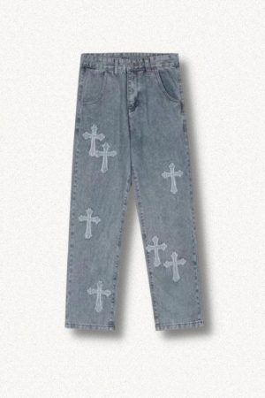 Quick Outfits, Modest Fashion Outfits Ideas Cross Patchwork Baggy Jeans
