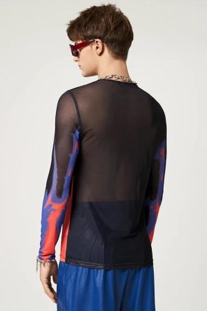 Quick Outfits, Modest Fashion Outfits Ideas Cyberpunk Abstract Painting Mesh Top