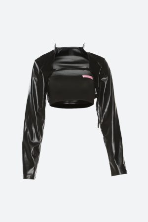 Quick Outfits, Modest Fashion Outfits Ideas Cyberpunk Faux Leather Crop Jacket