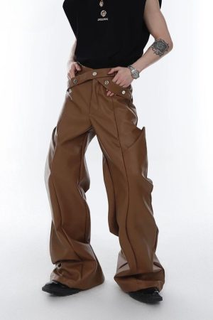 Quick Outfits, Modest Fashion Outfits Ideas Cyberpunk Faux Leather Wide Leg Pants