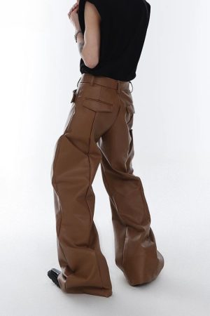Quick Outfits, Modest Fashion Outfits Ideas Cyberpunk Faux Leather Wide Leg Pants