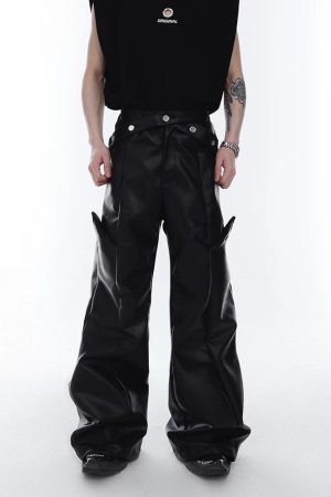 Quick Outfits, Modest Fashion Outfits Ideas Cyberpunk Faux Leather Wide Leg Pants