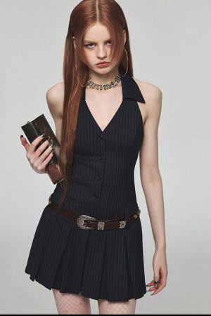 Quick Outfits, Modest Fashion Outfits Ideas Dark Academia Halter Mini Dress