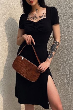 Quick Outfits, Modest Fashion Outfits Ideas Dark Academia Leg Split Midi Dress