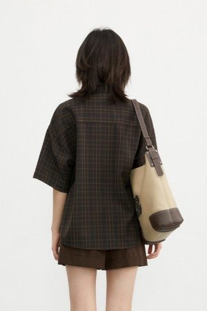 Quick Outfits, Modest Fashion Outfits Ideas Dark Academia V-Neck Plaid Shirt