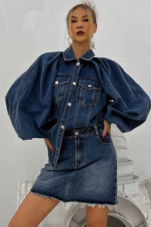 Quick Outfits, Modest Fashion Outfits Ideas Denim Jacket & Skirt Two Piece Set