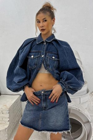 Quick Outfits, Modest Fashion Outfits Ideas Denim Jacket & Skirt Two Piece Set