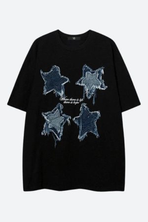 Quick Outfits, Modest Fashion Outfits Ideas Denim Star Patchwork Tee